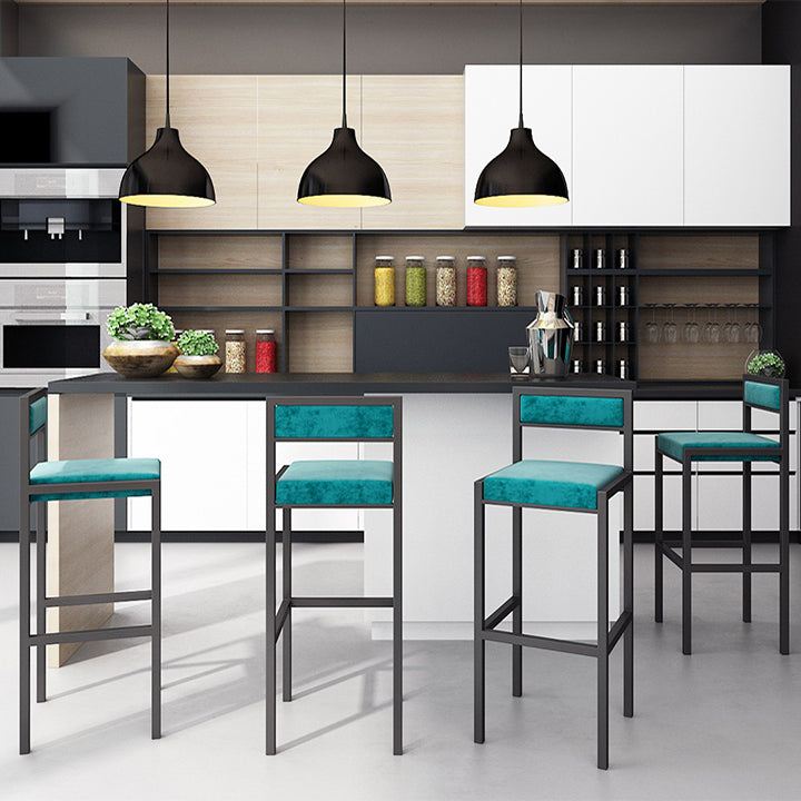 Indoor Glam Counter Stool Footrest Low Back Rectangle Upholstered Dining Stool