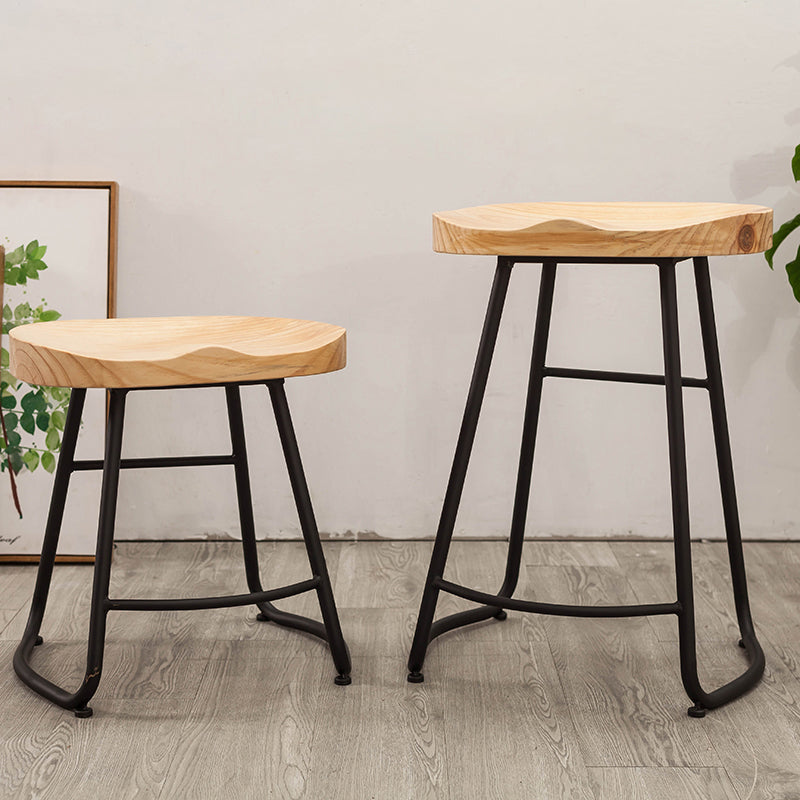 Modern Armless Backless Counter Stool Iron Bar Stool with Wooden Seat