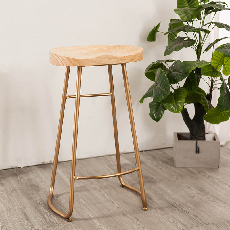 Modern Armless Backless Counter Stool Iron Bar Stool with Wooden Seat