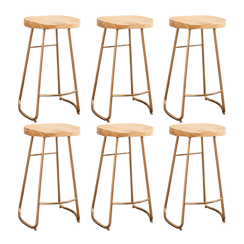 Modern Armless Backless Counter Stool Iron Bar Stool with Wooden Seat
