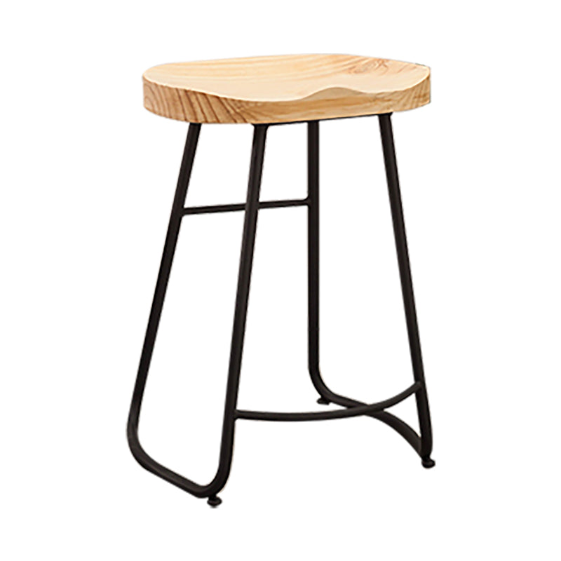 Modern Armless Backless Counter Stool Iron Bar Stool with Wooden Seat