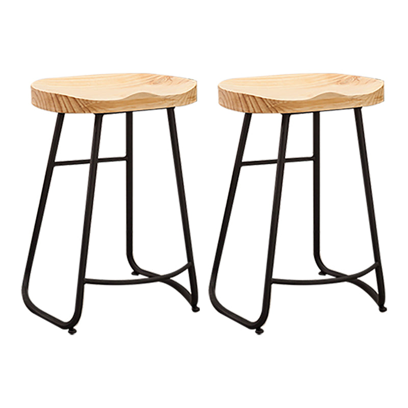 Modern Armless Backless Counter Stool Iron Bar Stool with Wooden Seat