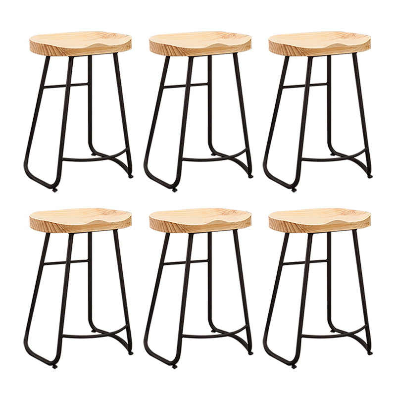Modern Armless Backless Counter Stool Iron Bar Stool with Wooden Seat