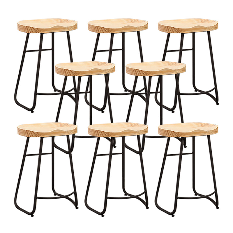 Modern Armless Backless Counter Stool Iron Bar Stool with Wooden Seat