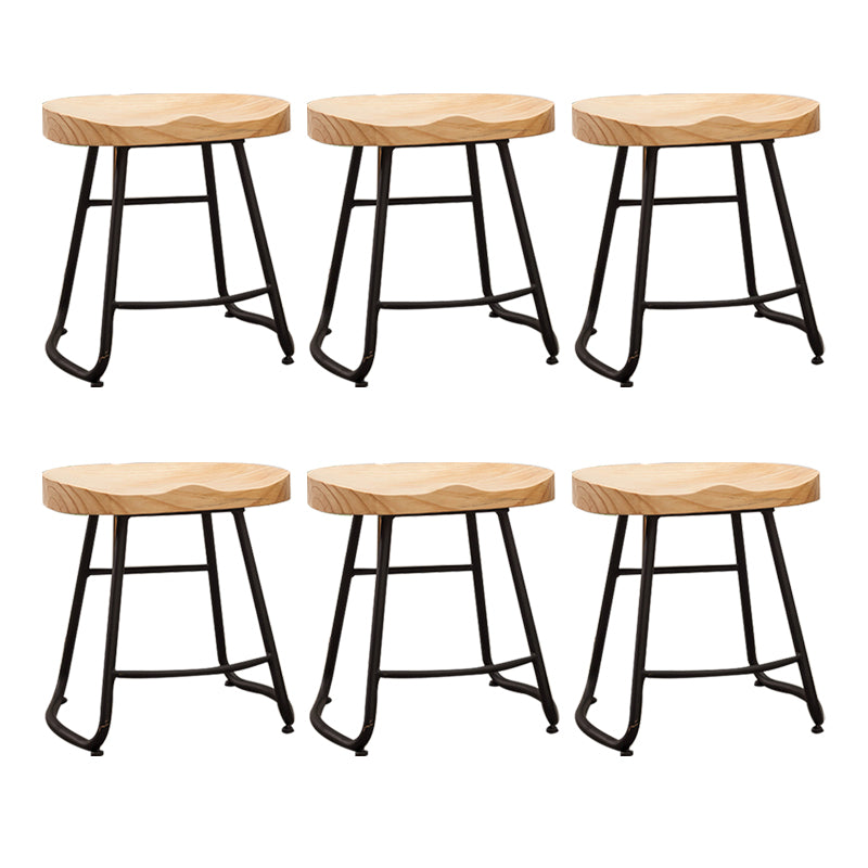 Modern Armless Backless Counter Stool Iron Bar Stool with Wooden Seat