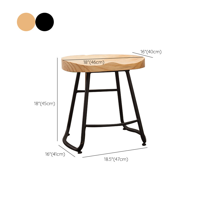 Modern Armless Backless Counter Stool Iron Bar Stool with Wooden Seat
