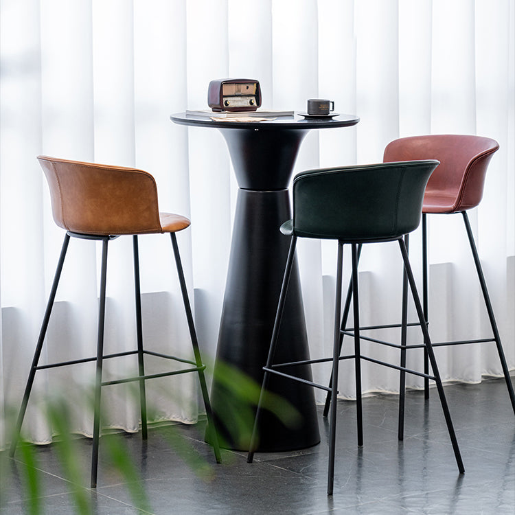 Indoor Leather Bar & Counter Stool Industrial Footrest Low Back Bucket Counter Chair