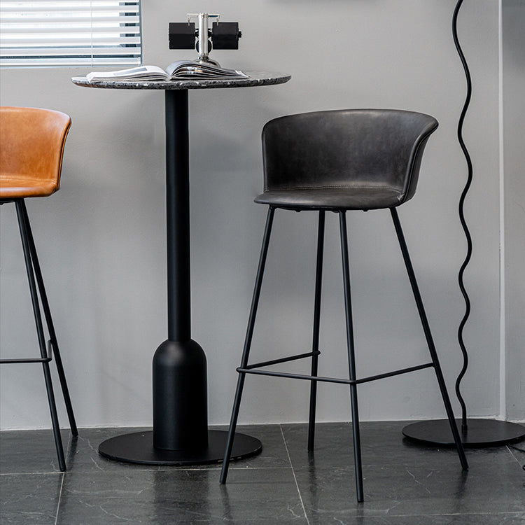 Indoor Leather Bar & Counter Stool Industrial Footrest Low Back Bucket Counter Chair