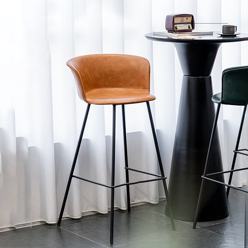 Indoor Leather Bar & Counter Stool Industrial Footrest Low Back Bucket Counter Chair