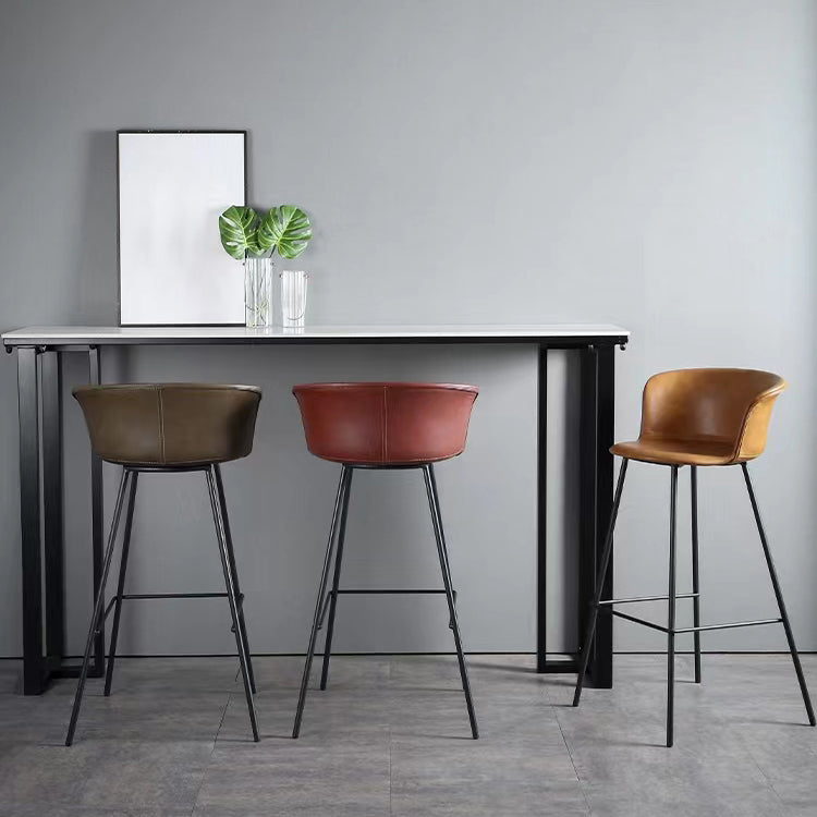 Indoor Leather Bar & Counter Stool Industrial Footrest Low Back Bucket Counter Chair