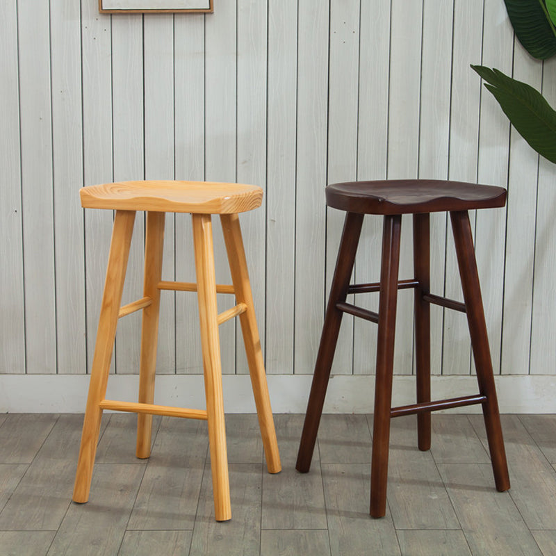 Modern Armless Backless Counter Stool Wood Cafe Bar Stool with Wooden Seat and Pedal
