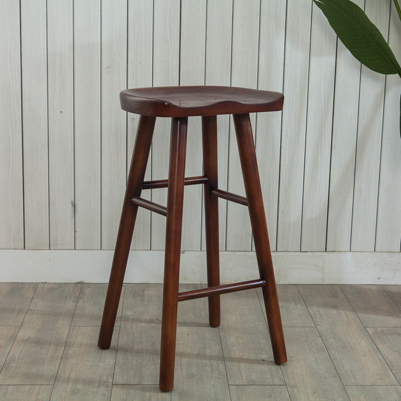 Modern Armless Backless Counter Stool Wood Cafe Bar Stool with Wooden Seat and Pedal