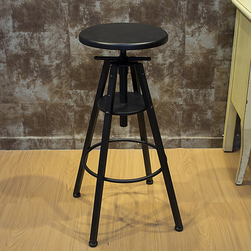 Industrial Adjustable Height Counter Chair Footrest Metal Counter Bar Stool in Black