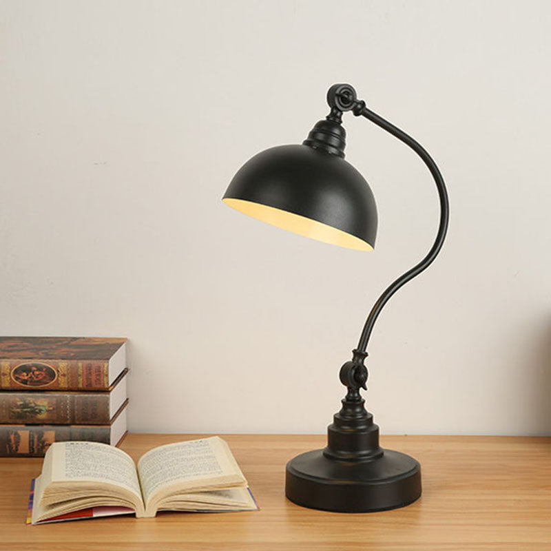 Luz de mesa ajustable de domo de metal Lámpara de tarea de sala de estudio de bombilla 1 en negro con brazo de cuello de cisne