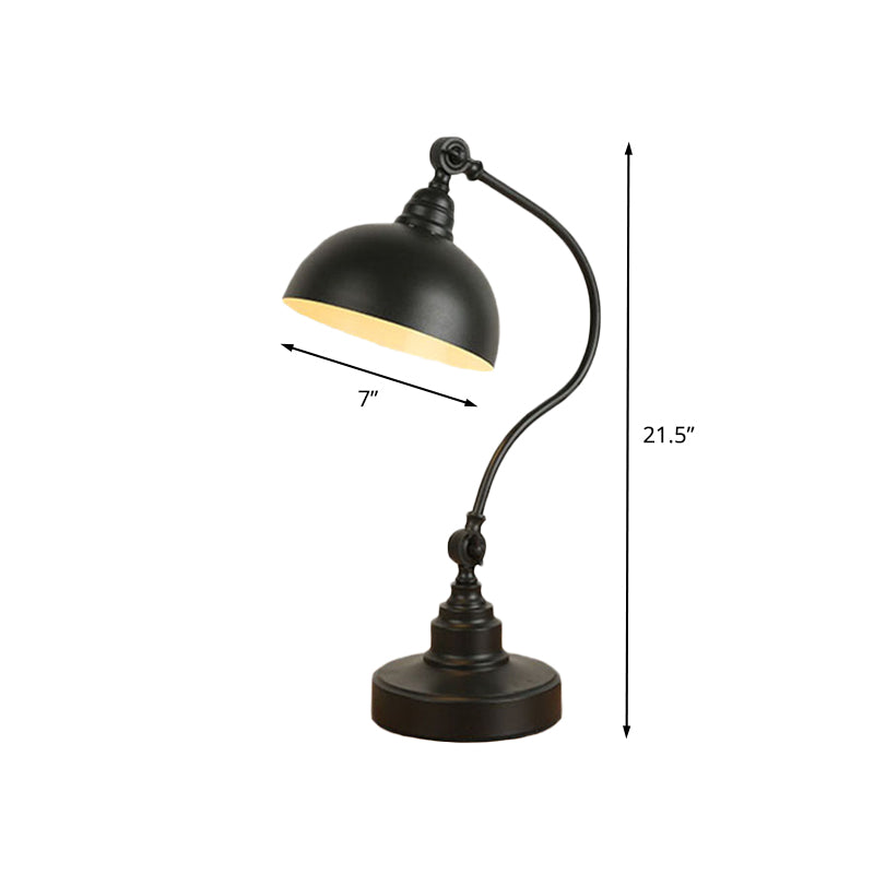 Luz de mesa ajustable de domo de metal Lámpara de tarea de sala de estudio de bombilla 1 en negro con brazo de cuello de cisne