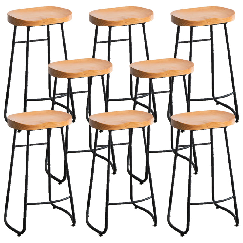 Industrial Indoor Solid Wood Stool Footrest Backless Contoured Seat Dining Stool