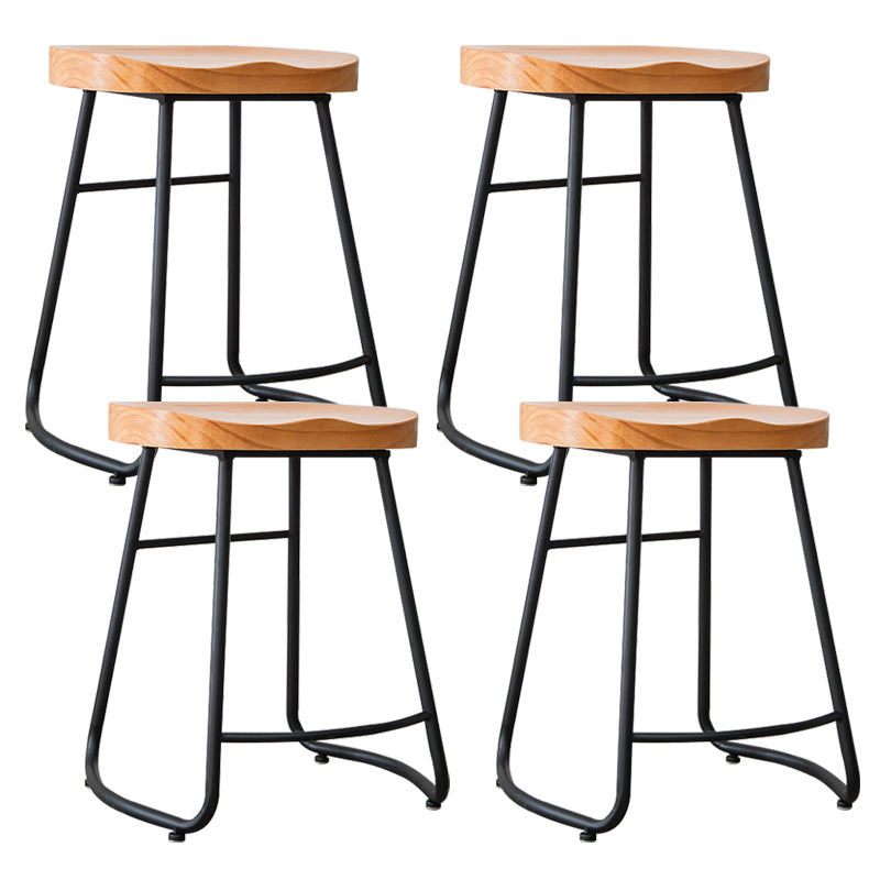 Industrial Indoor Solid Wood Stool Footrest Backless Contoured Seat Dining Stool