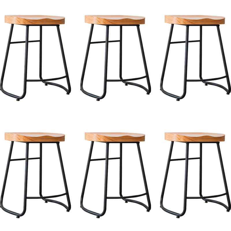 Industrial Indoor Solid Wood Stool Footrest Backless Contoured Seat Dining Stool