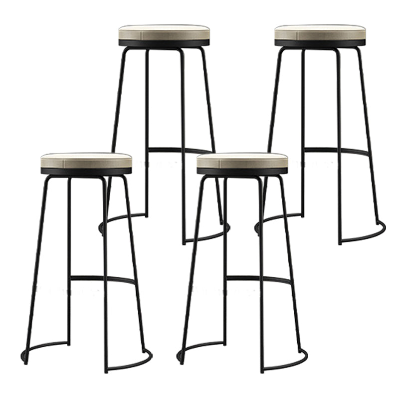 Glam Armless Backless Counter Stool Iron Bar Stool with Leather Cushion and Footrest