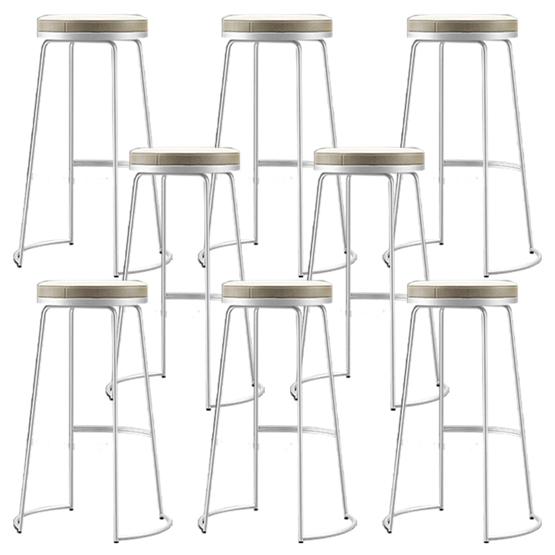 Glam Armless Backless Counter Stool Iron Bar Stool with Leather Cushion and Footrest