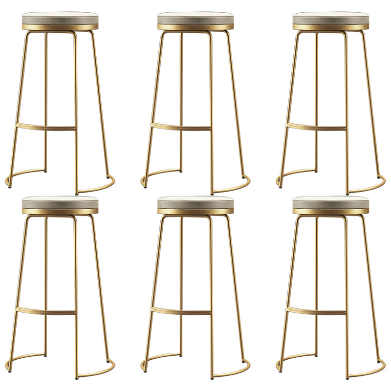 Glam Armless Backless Counter Stool Iron Bar Stool with Leather Cushion and Footrest