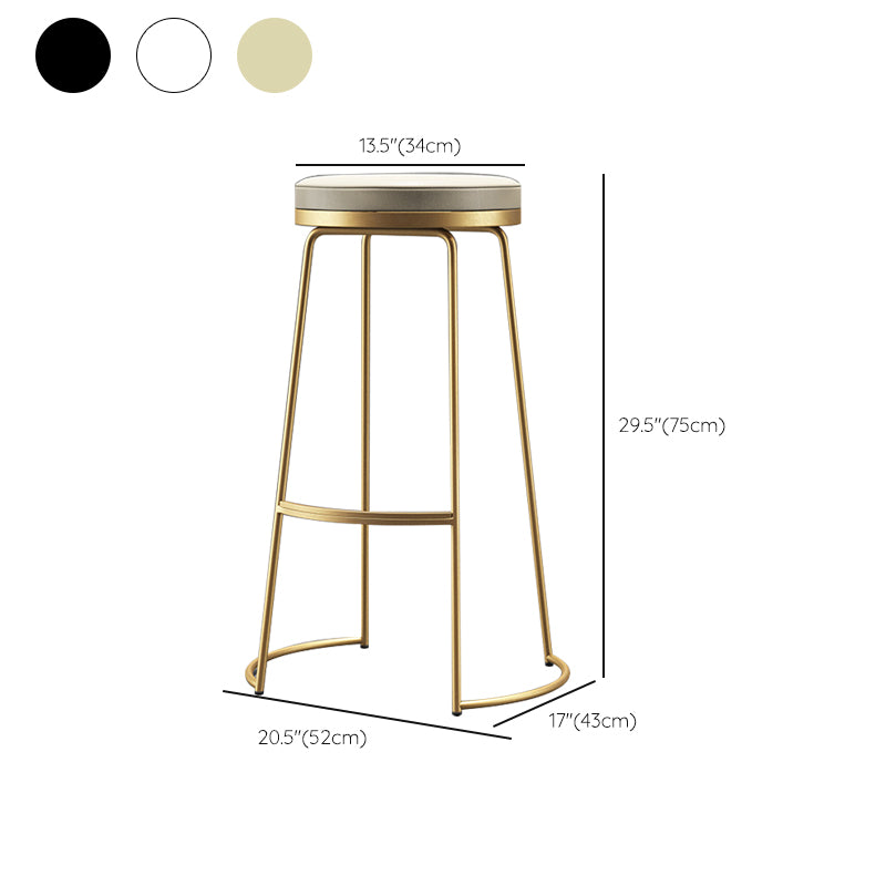 Glam Armless Backless Counter Stool Iron Bar Stool with Leather Cushion and Footrest