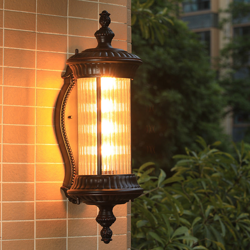 Black 1-Light Wall Sconce Lamp Country Clear Ribbed Glass Cylindrical Wall Lighting Ideas