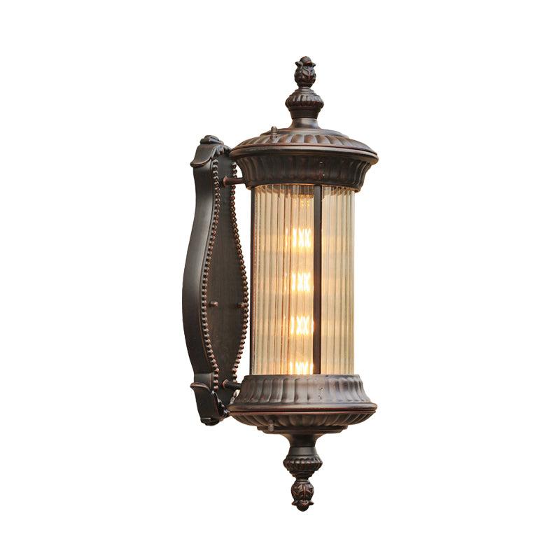 Black 1-Light Wall Sconce Lamp Country Clear Ribbed Glass Cylindrical Wall Lighting Ideas