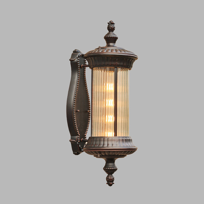 Black 1-Light Wall Sconce Lamp Country Clear Ribbed Glass Cylindrical Wall Lighting Ideas