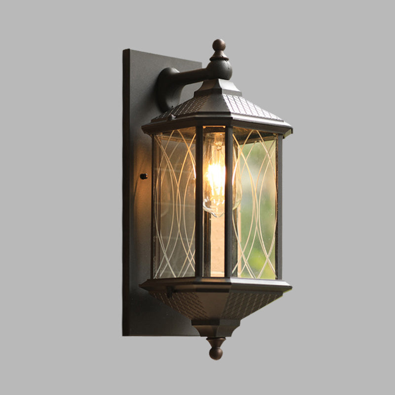 Rechteck Aluminium Wandmontage Leichte Land 1 Leichte Außenleuchte im Kaffee mit klarem strukturiertem Glasschatten