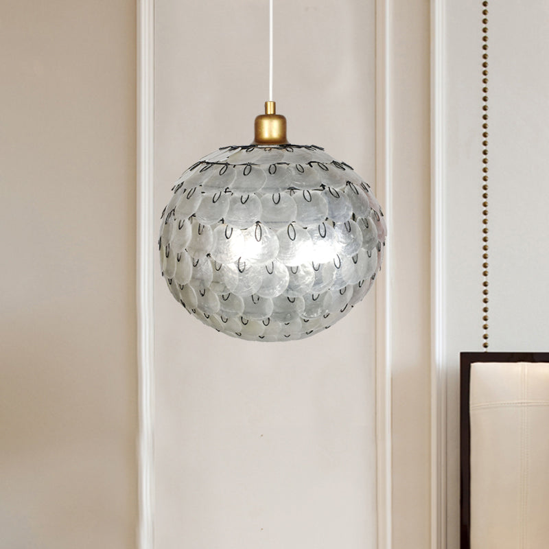 Modernisme 1 lumière suspendue suspendue sphère argent pendant plafond lampe avec une teinte de coquille