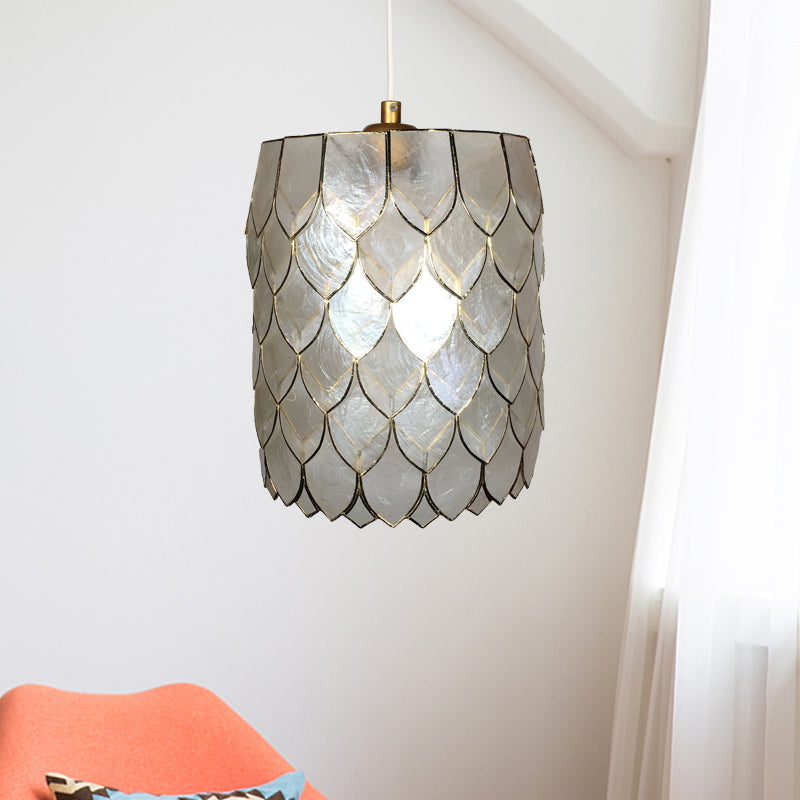 Silver Cylinder Hanging Lighting Modern 1-Light Shell Suspended Pendant Lamp with Scale Design