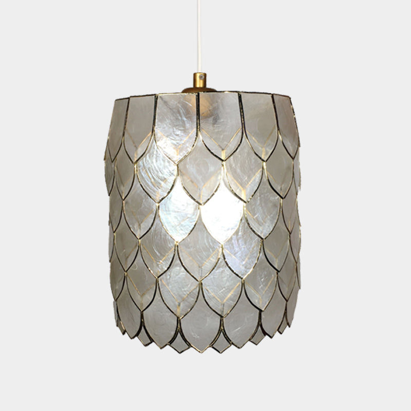 Silver Cylinder Hanging Lighting Modern 1-Light Shell Suspended Pendant Lamp with Scale Design