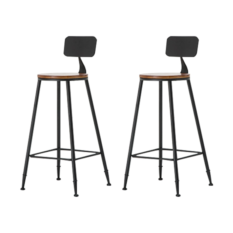 Industrial Armless Backrest Counter Stool Iron Cafe Bar Stool with Wooden Seat and Pedal