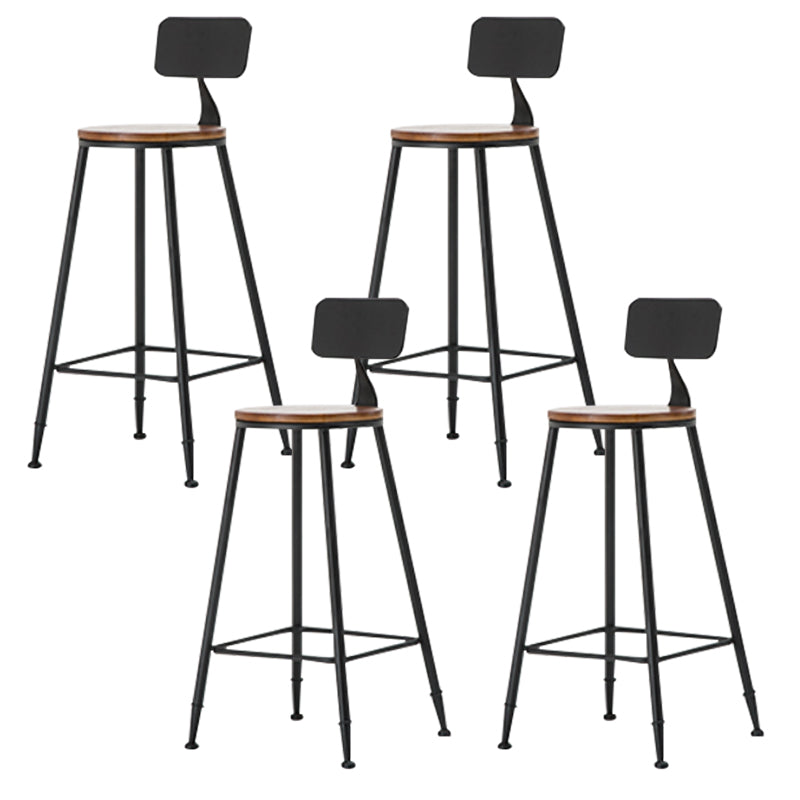 Industrial Armless Backrest Counter Stool Iron Cafe Bar Stool with Wooden Seat and Pedal