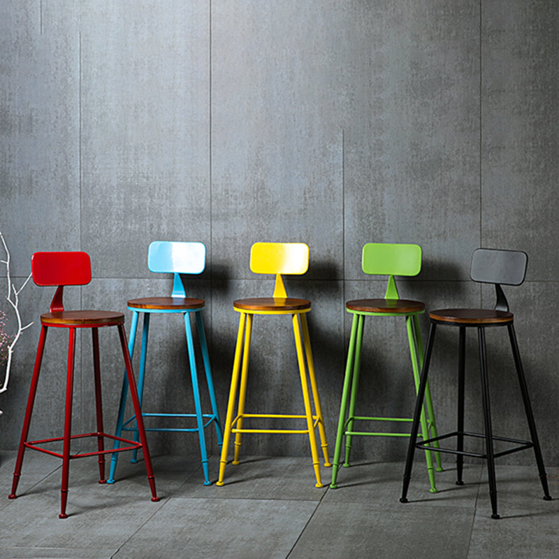 Industrial Armless Backrest Counter Stool Iron Cafe Bar Stool with Wooden Seat and Pedal