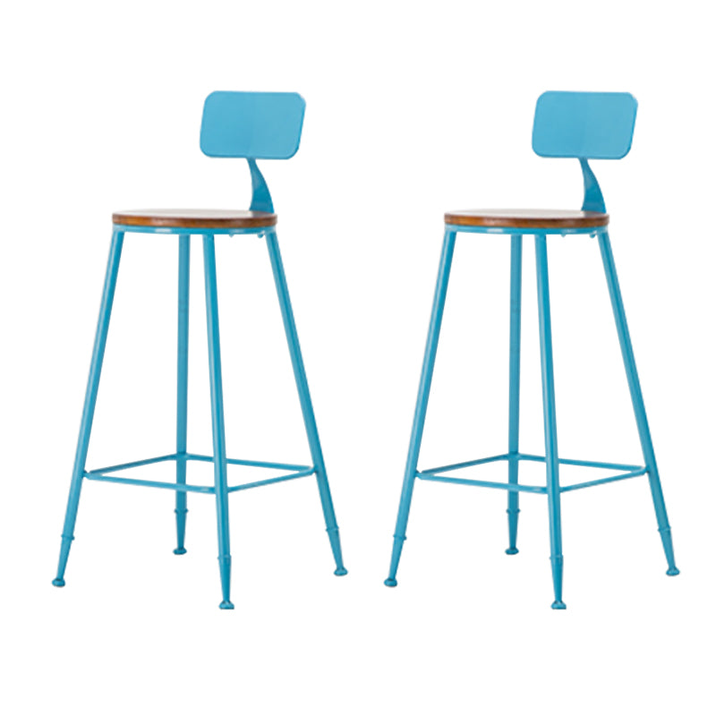 Industrial Armless Backrest Counter Stool Iron Cafe Bar Stool with Wooden Seat and Pedal