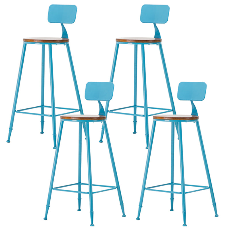 Industrial Armless Backrest Counter Stool Iron Cafe Bar Stool with Wooden Seat and Pedal