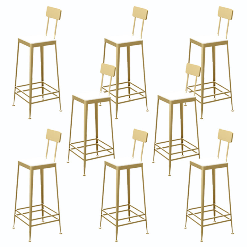 Square Glam Metal Bar Stools Footrest Coffee Shop Backrest  Counter Bar Stool
