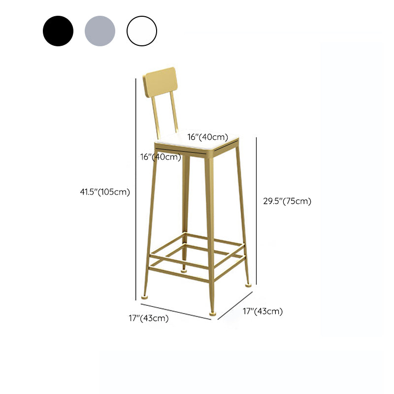 Square Glam Metal Bar Stools Footrest Coffee Shop Backrest  Counter Bar Stool