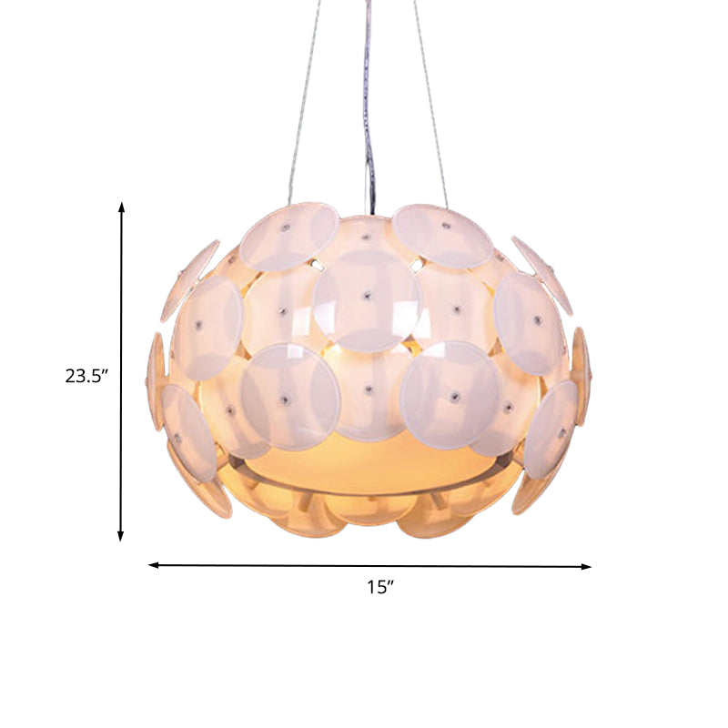 4 têtes chambre à coucher légère lustre de pendentif blanc moderne avec ombre en acrylique de tambour