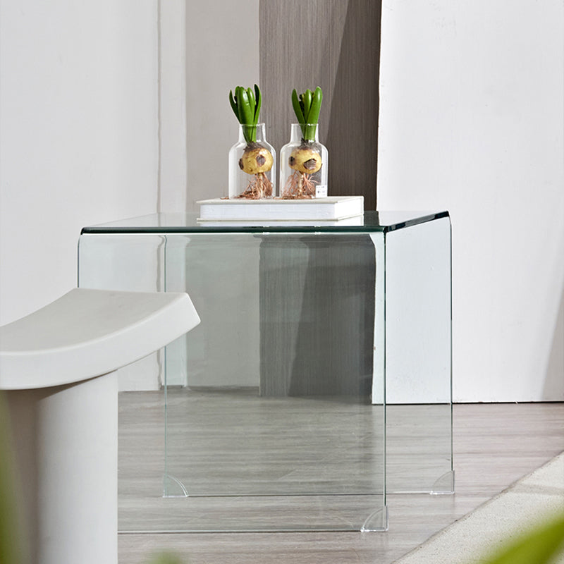 Modern Glass Sled Side End Table Minimalist Square Corner Table