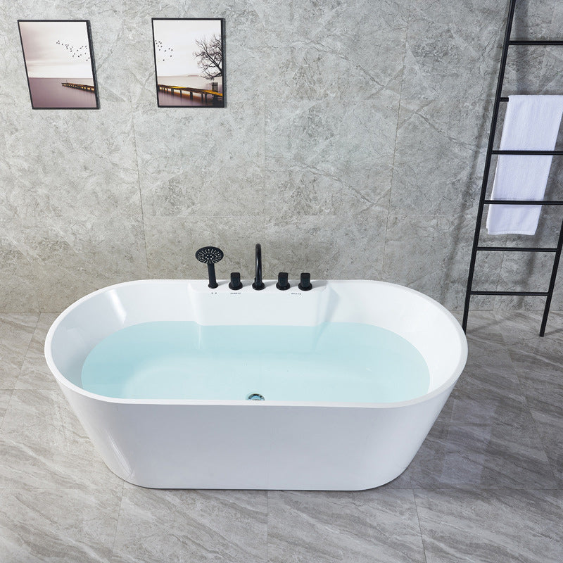 White Oval Bath Tub for Bathroom Soaking Stand Alone Tub with Drain