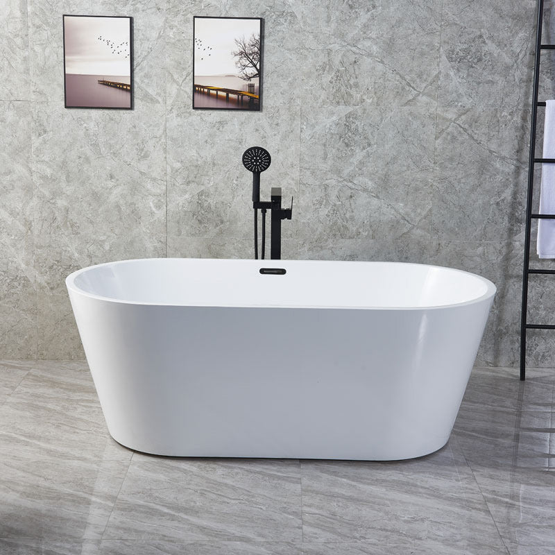 White Oval Bath Tub for Bathroom Soaking Stand Alone Tub with Drain