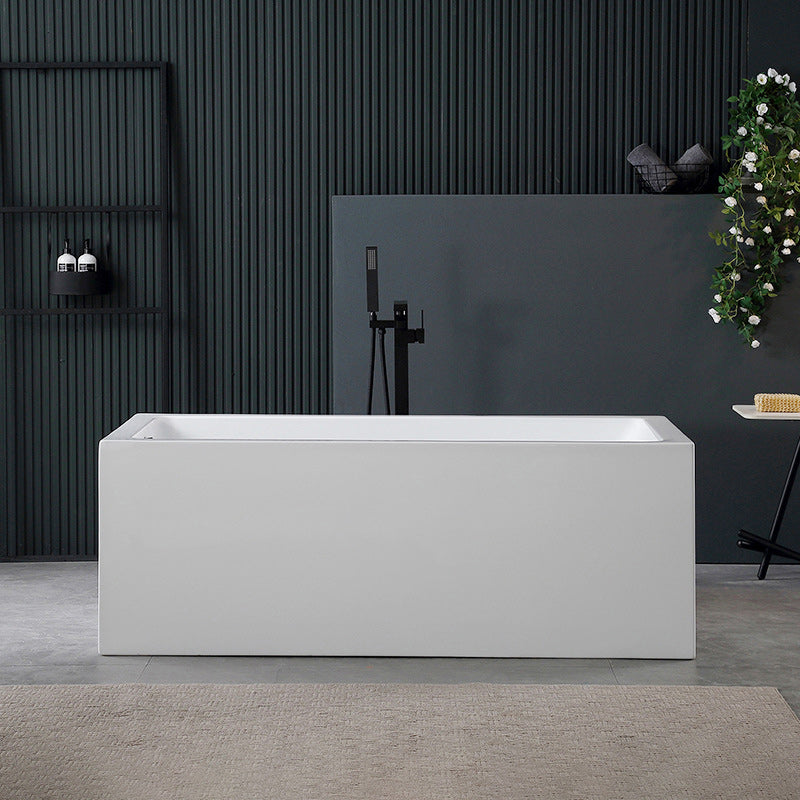 White Acrylic Rectangular Bathtub Soaking Freestanding with Left Drain