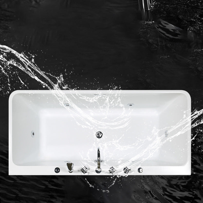 White Acrylic Rectangular Bath Tub Whirlpool Stand Alone Tub with Faucet