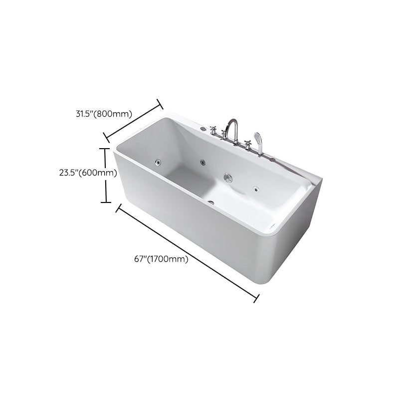 White Acrylic Rectangular Bath Tub Whirlpool Stand Alone Tub with Faucet