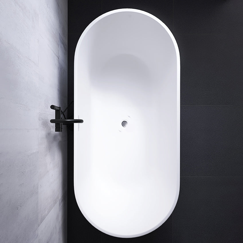 Modern White Stand Alone Bathtub Oval Acrylic Soaking Bathtub without Holes