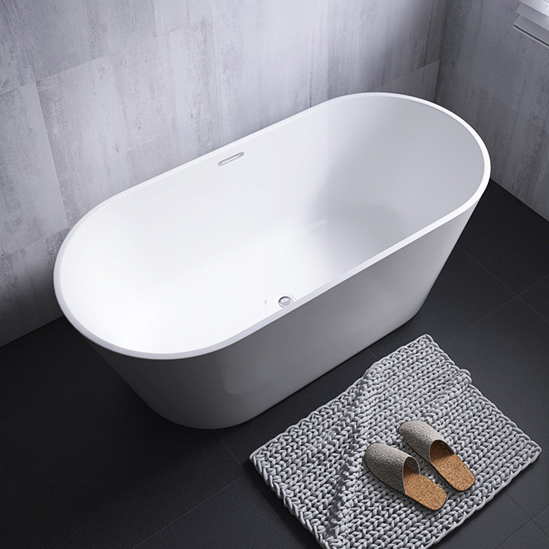 Modern White Stand Alone Bathtub Oval Acrylic Soaking Bathtub without Holes