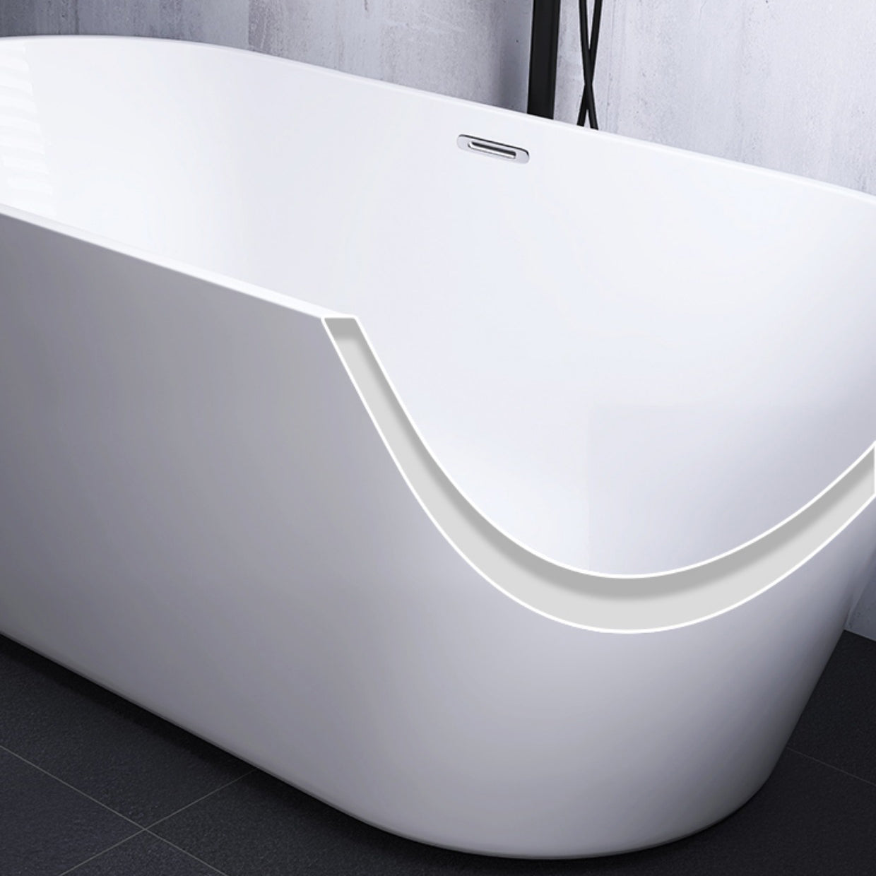 Modern White Stand Alone Bathtub Oval Acrylic Soaking Bathtub without Holes